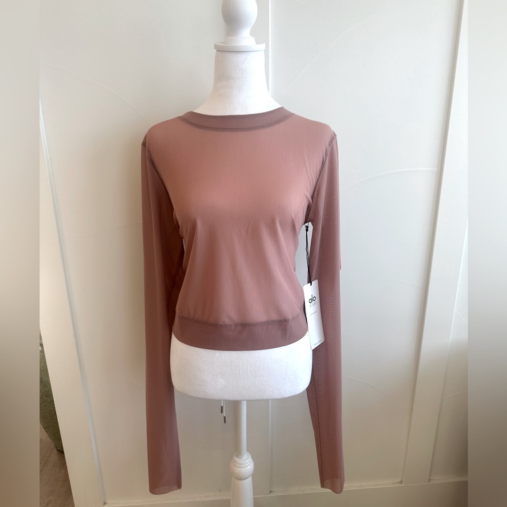 NWT Alo Yoga Amuse sheer appeal long sleeve Rosewater Large